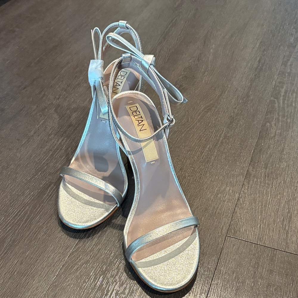 Deltan Metallic Silver Strappy Heels